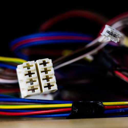 close-up of electrical wires and components